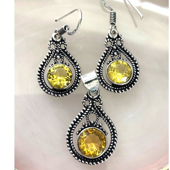 Hand Crafted Jewelry - Sterling Faceted Citrine Pendant & Earring set